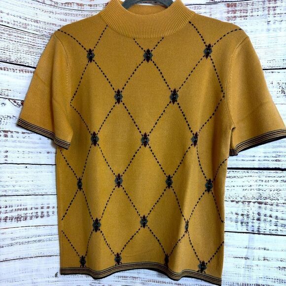 Vintage Sag Habor Sweater Womens Sz Petite Medium Knit Diamond Pattern Academia - Picture 1 of 9